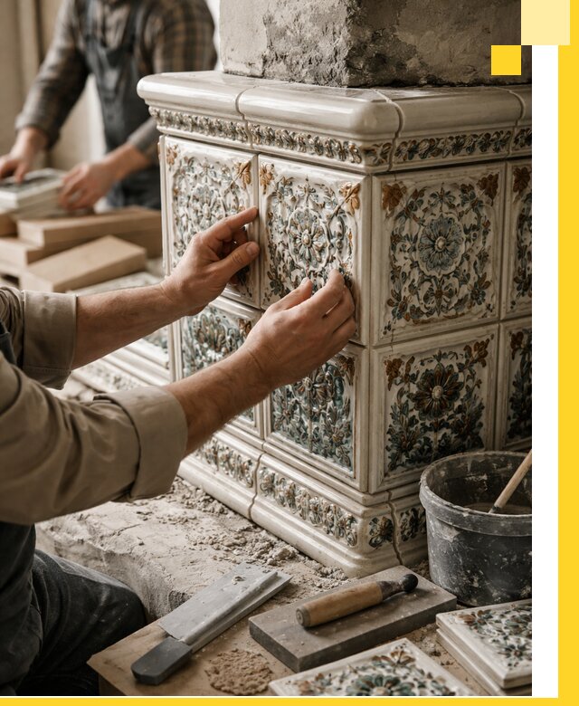 Изразцовые камины под ключ в Глазове: проект и монтаж