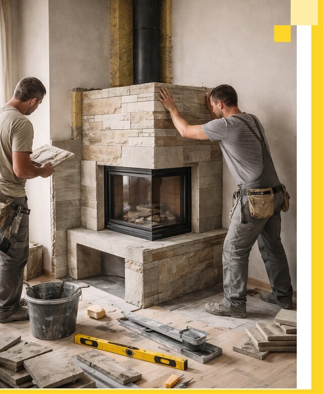 Угловые камины под ключ проект, монтаж и отделка в Глазове