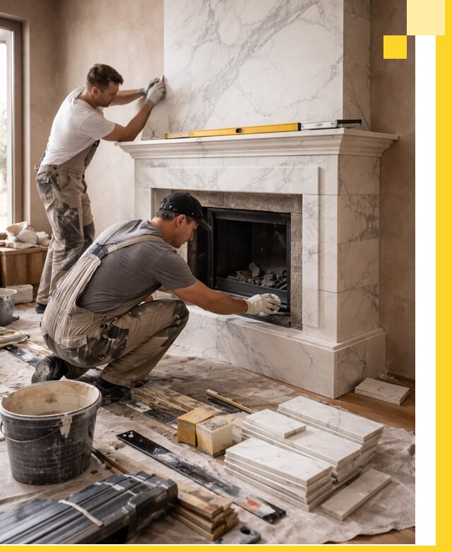 Отделка каминов в Глазове качественные облицовочные работы