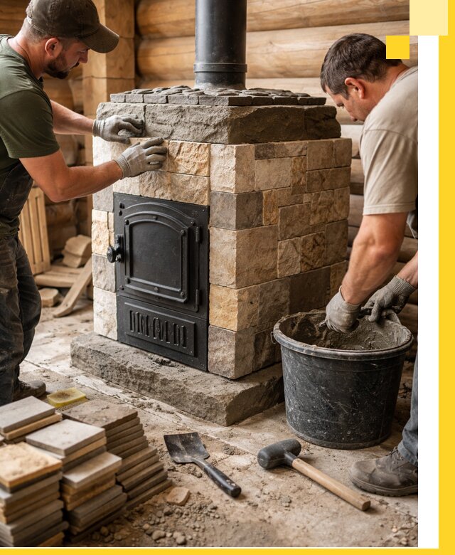 Облицовка банной печи под ключ в Глазове: камень и плитка