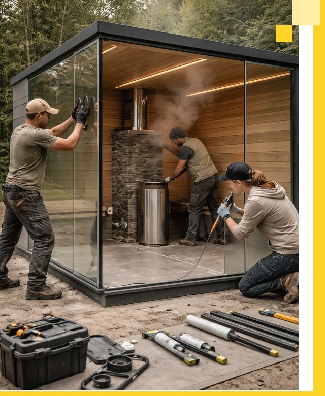 Проектирование и строительство стеклянных бань в Глазове