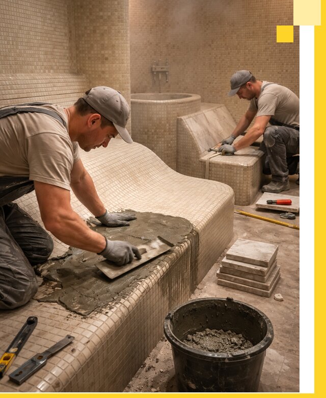 Лежаки для хамама под ключ в Глазове, проект и монтаж