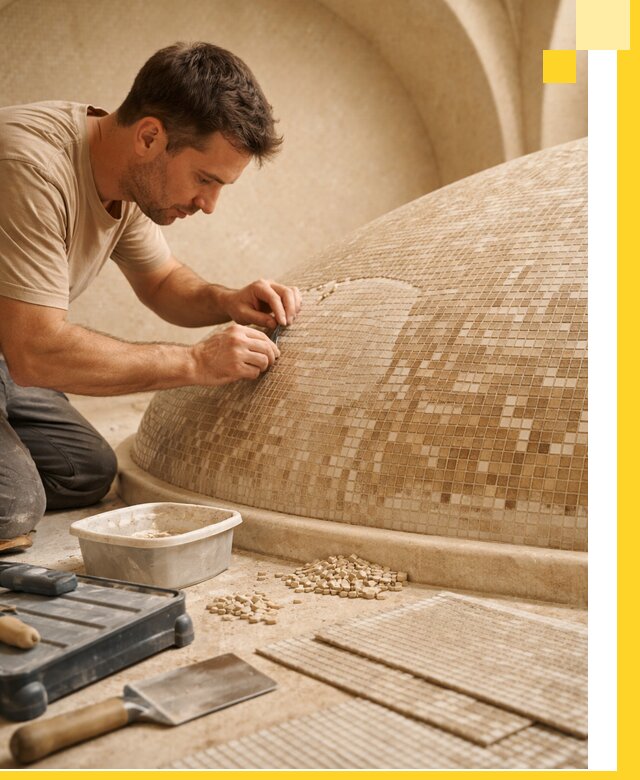 Профессиональная укладка мозаики для хамама под ключ в Глазове